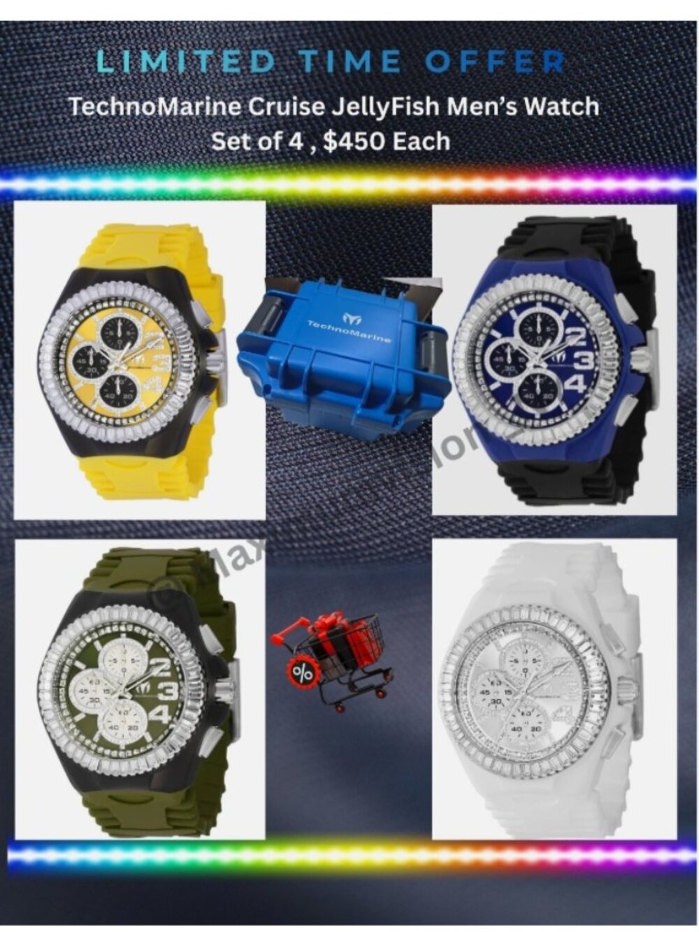 TechnoMarine Cruise JellyFish Men’s Watch Set of 4🪼45mm White/Blue/Green/Yellow